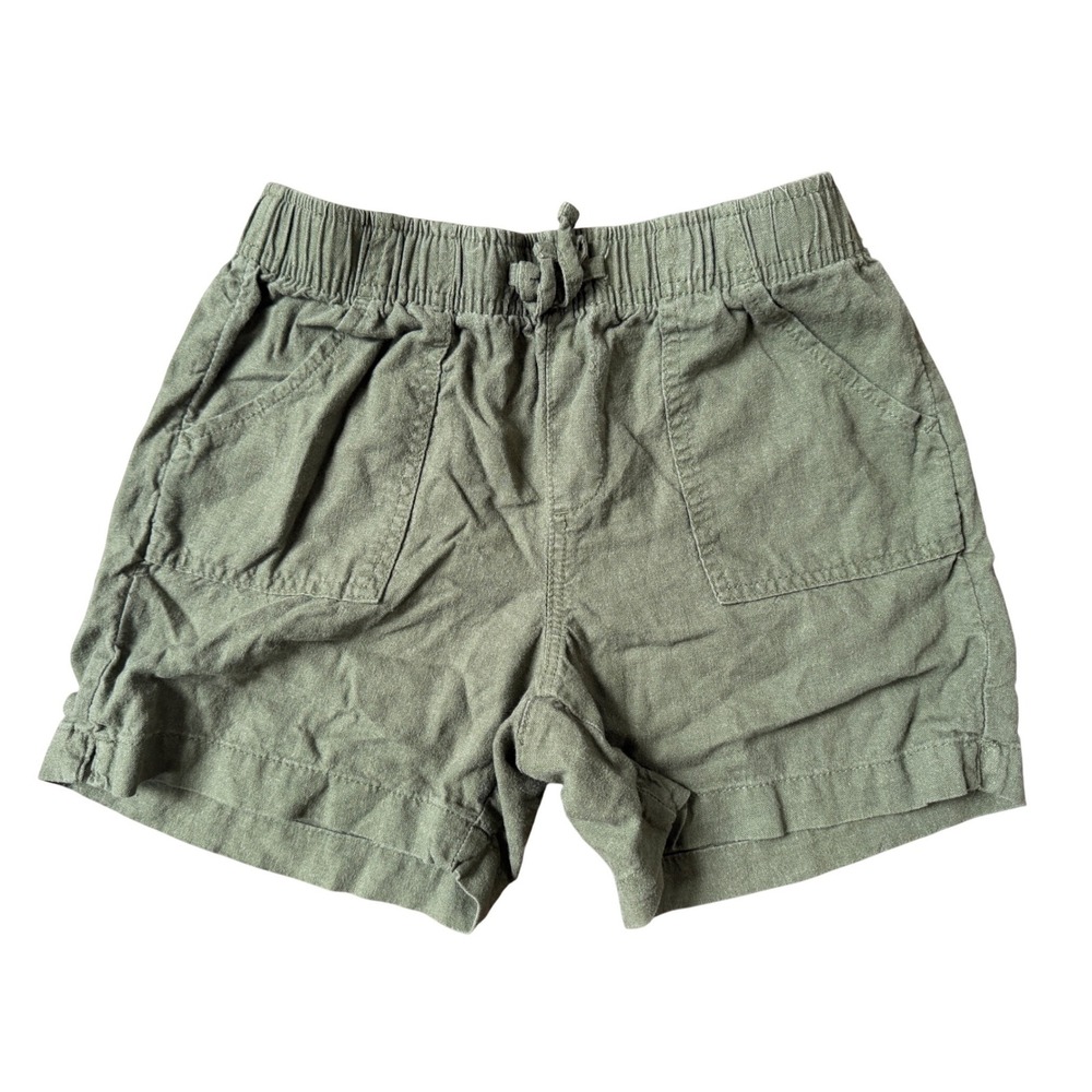 Linen Blend Shorts Womens Small Elastic Waist Olive Goblincore Minimalist Safari